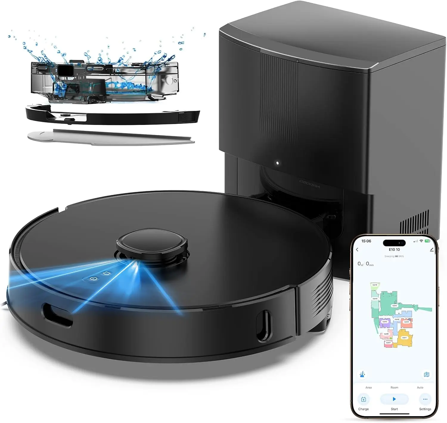 Robot Vacuum and Mop Combo Self‑Emptying with 8000Pa Suction, LiDAR Navigation, Home Mapping, 75‑Day Capacity, 150 Mins Runtime, APP & Voice Control Robot Vacuum Cleaner for Hair, Floors, Carpets