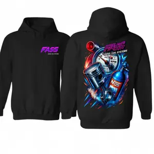 FASS Diesel Fuel Systems Hoodie with Piston and RPM Gauge Graphic, Bold Racing Streetwear Pullover, High Performance Automotive Outfit for Men and Women