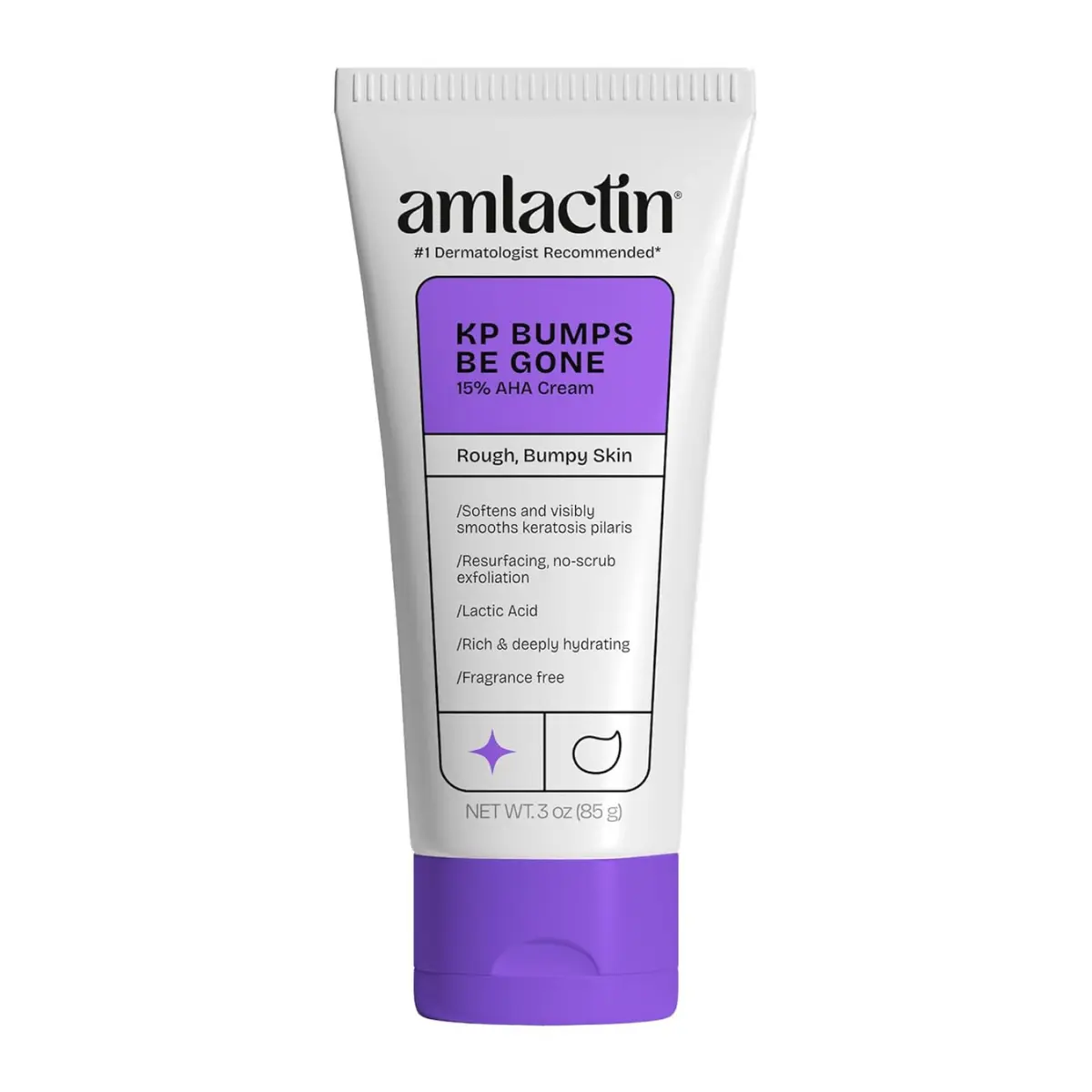 AmLactin KP Bumps Be Gone Body Cream, 15% Lactic Acid, 3 oz - Keratosis Pilaris Bump Smoother, Rough Skin Exfoliator, Dry Area Moisturizer