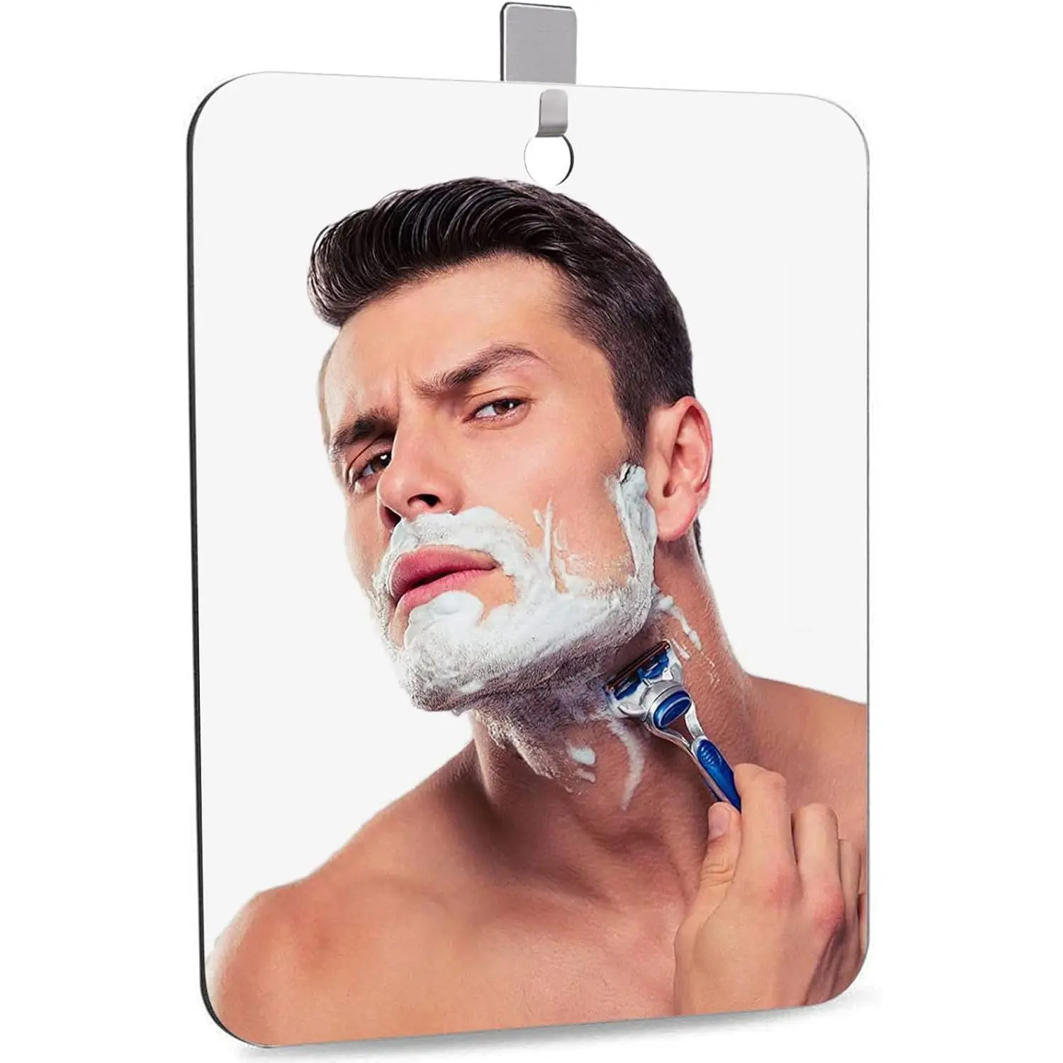 Shower Mirror Shaving Mirror  Small Travel Makeup Bathroom Wall  Plastic Mirror for Women Men 11" x 7.48" with 1 Adhesive Hooks