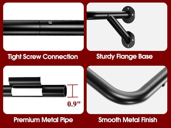 2-Pack Clothes Hanging Rods, Metal Garment Rack Bar, Closet Organizer Rod, Black Medium