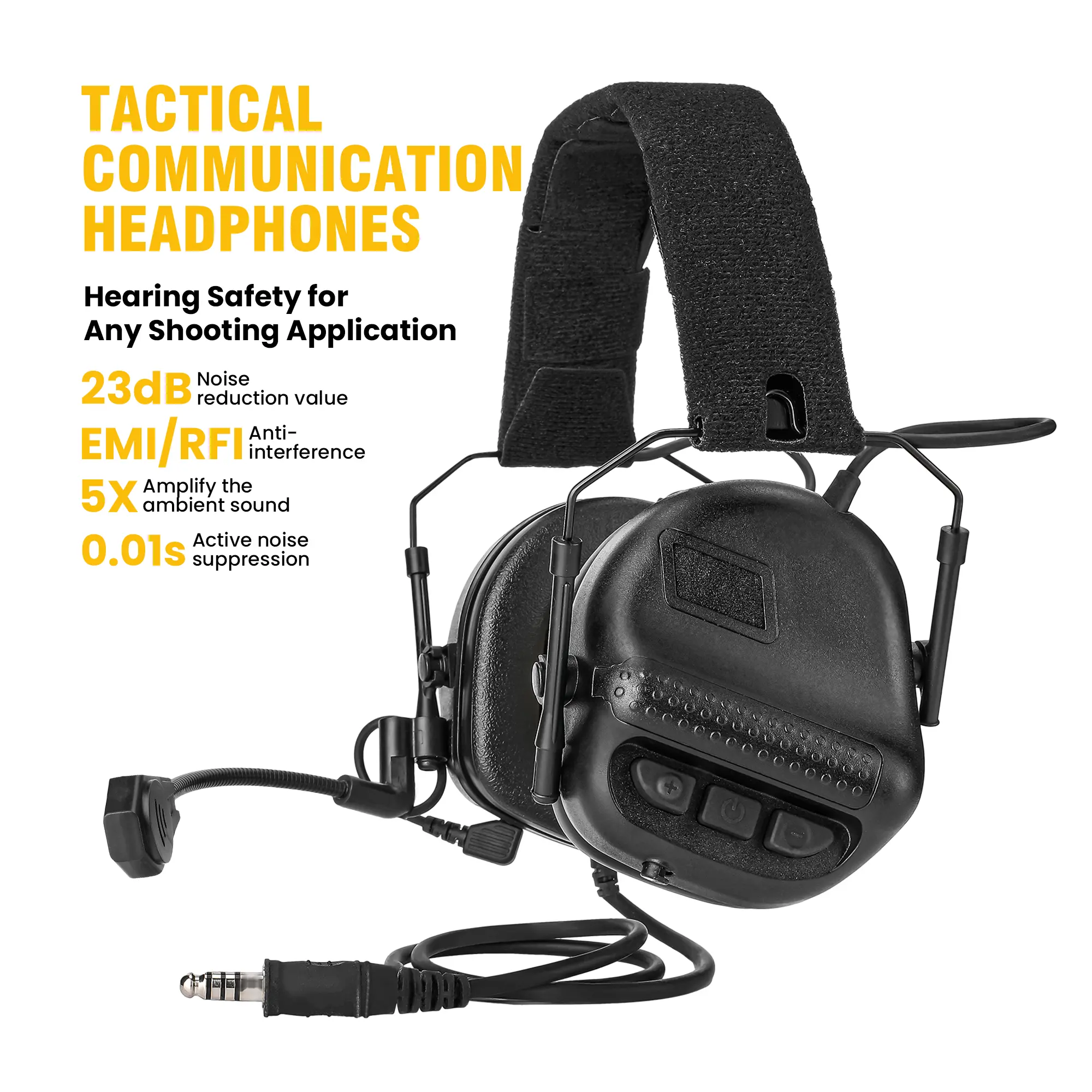 ARM NEXT Tactical Headset with PTT Microphone, Unisex Electronic ABS Earmuffs with 22dB NRR Noise Reduction for Hunting & Shooting, Tactical Accessories