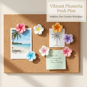 6 Hawaiian Plumeria Push Pins, Cute Macaron Color Bulletin Board Pins, Office Learning Decorative Accessories, High Aesthetic Value