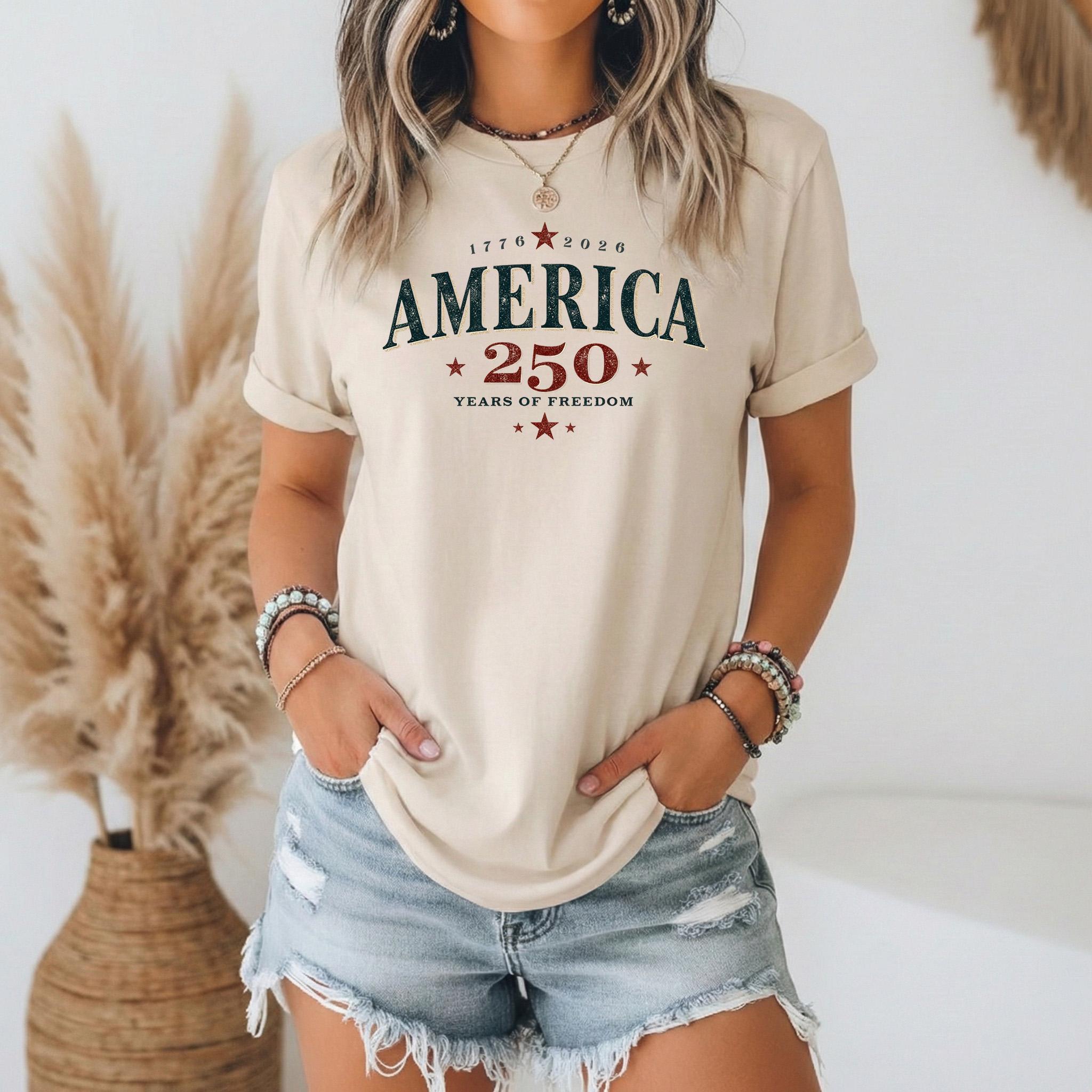250 Years of Freedom – Bella Canvas, Retro American Flag Shirt, Cute USA Flag Shirt, 4th of July, Proud Patriotic American Shirt