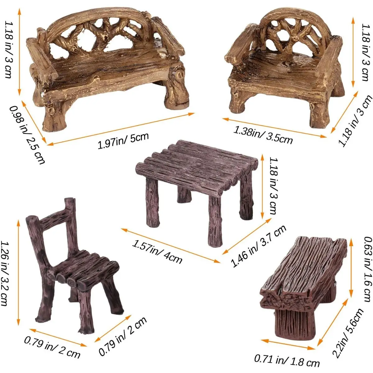 12pcs Vintage Resin Miniature Table and Chairs Set - Sturdy, Wear-Resistant Waterproof Garden Furniture Ornaments for Dollhouse Accessories, Home Micro Landscape, DIY Gifts, Garden Decor, 1.38 X 1.18 Inch