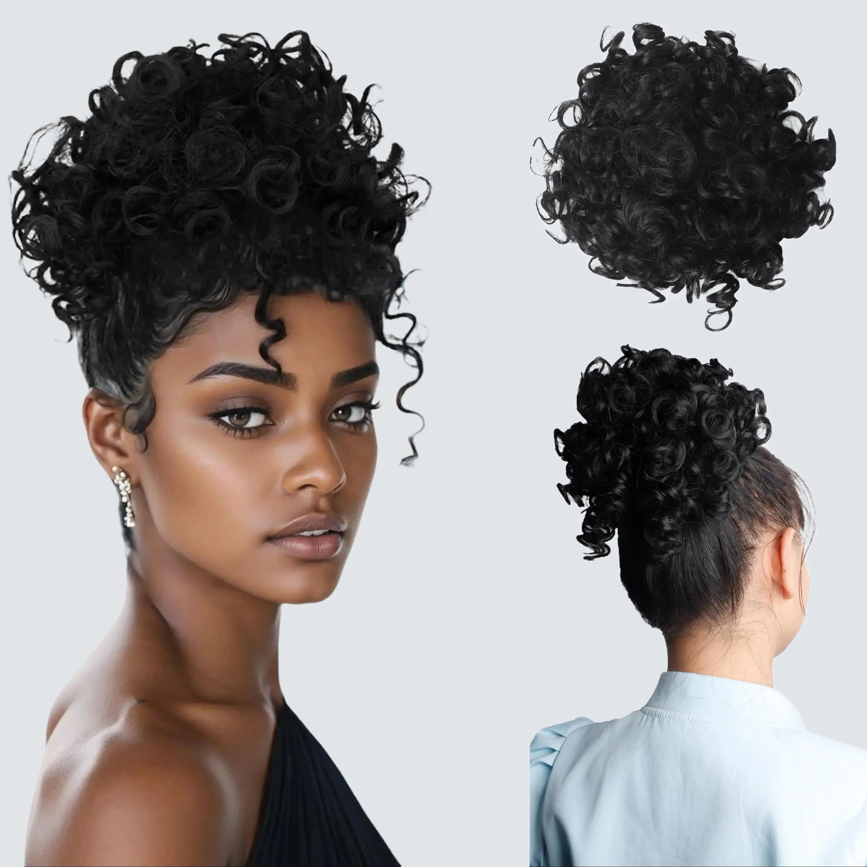 TwiceBeauty Messy Bun Hair Piece, Curly Wavy Synthetic Hair Puff with Drawstring, Quick Ponytail Extension for Women, Quick Hair Extension, Synthetic Hair Puffs