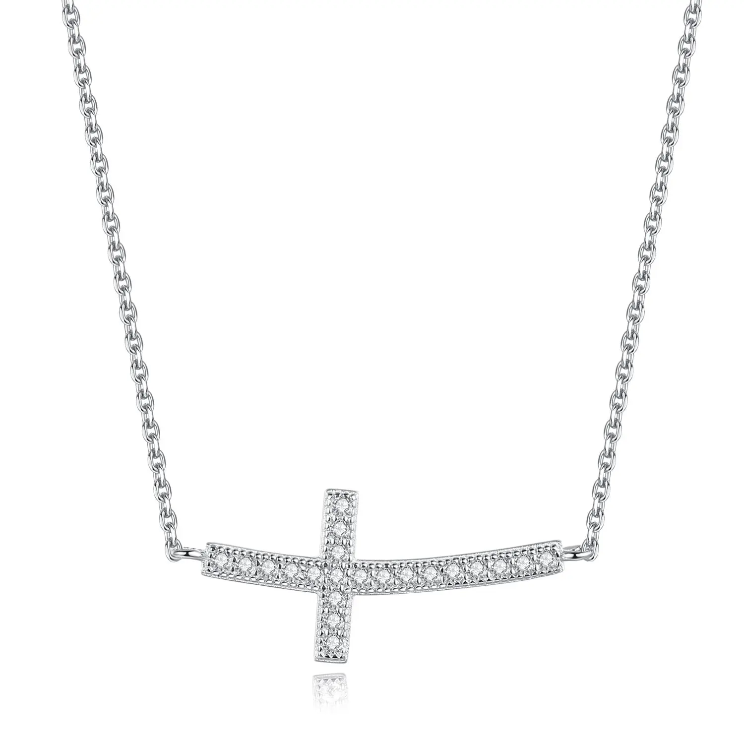 Lavishe Sideways Cross Necklace - Yellow Gold & Rhodium Plated Sterling Silver, Cubic Zirconia, Timeless & Elegant Design, 16" to 18" Length