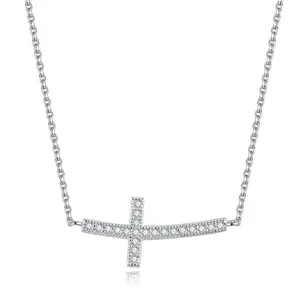 Lavishe Sideways Cross Necklace - Yellow Gold & Rhodium Plated Sterling Silver, Cubic Zirconia, Timeless & Elegant Design, 16" to 18" Length