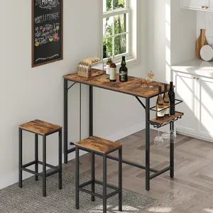 MAHANCRIS Pub Table with Charging Station, 35.4-Inch Counter Height Pub Table, Rectangular Dining Table with Wine Rack and Glass Holder, High Top Cocktail Tables, for Kitchen, Rustic Brown #SpringSale #BigSpringSale
