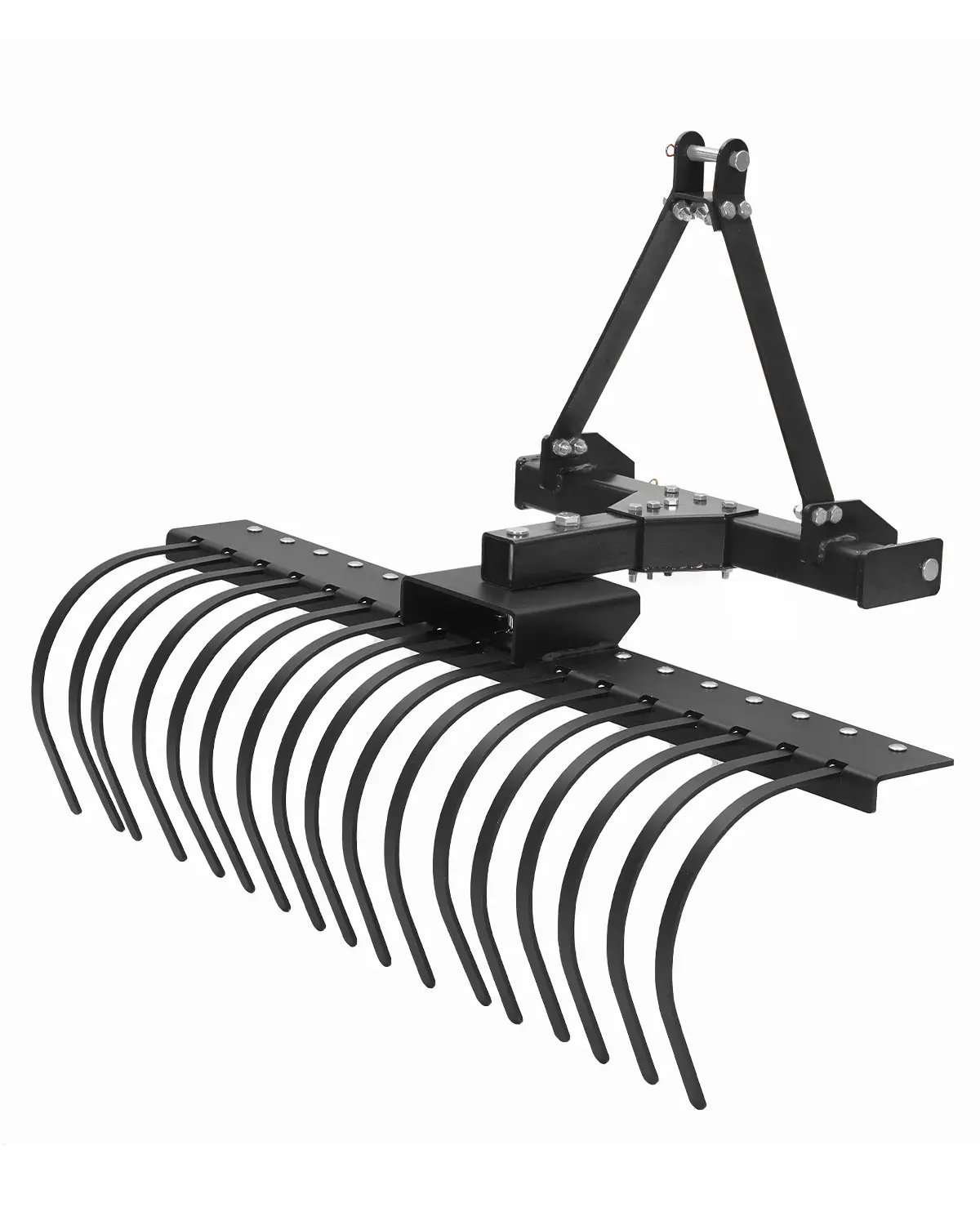 Garvee Heavy Duty 50" 3-Point Landscape Rake for Category 0 & 1 Tractors - 17 Replaceable Spring Steel Tines - Adjustable Angle & 360° Rotation - Quick Mount for Soil, Rock, and Brush Removal - Lawn & Garden Attachment
