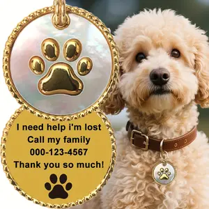 Luxury Gold-Plated Pet ID Tag - Deep Sea White Butterfly Shell Inlaid Design, Custom Engravable Anti-Loss Collar Pendant for Dogs & Cats, Personalized with Name & Contact Info, Durable Jewelry-Grade Pet Accessory, Personalized Dog Tag, Luxurious Finish