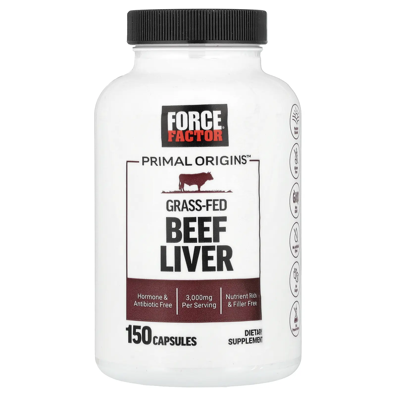Force Factor Primal Origins™, Grass-Fed Beef Liver, 150 Capsules (600 mg per Capsule)