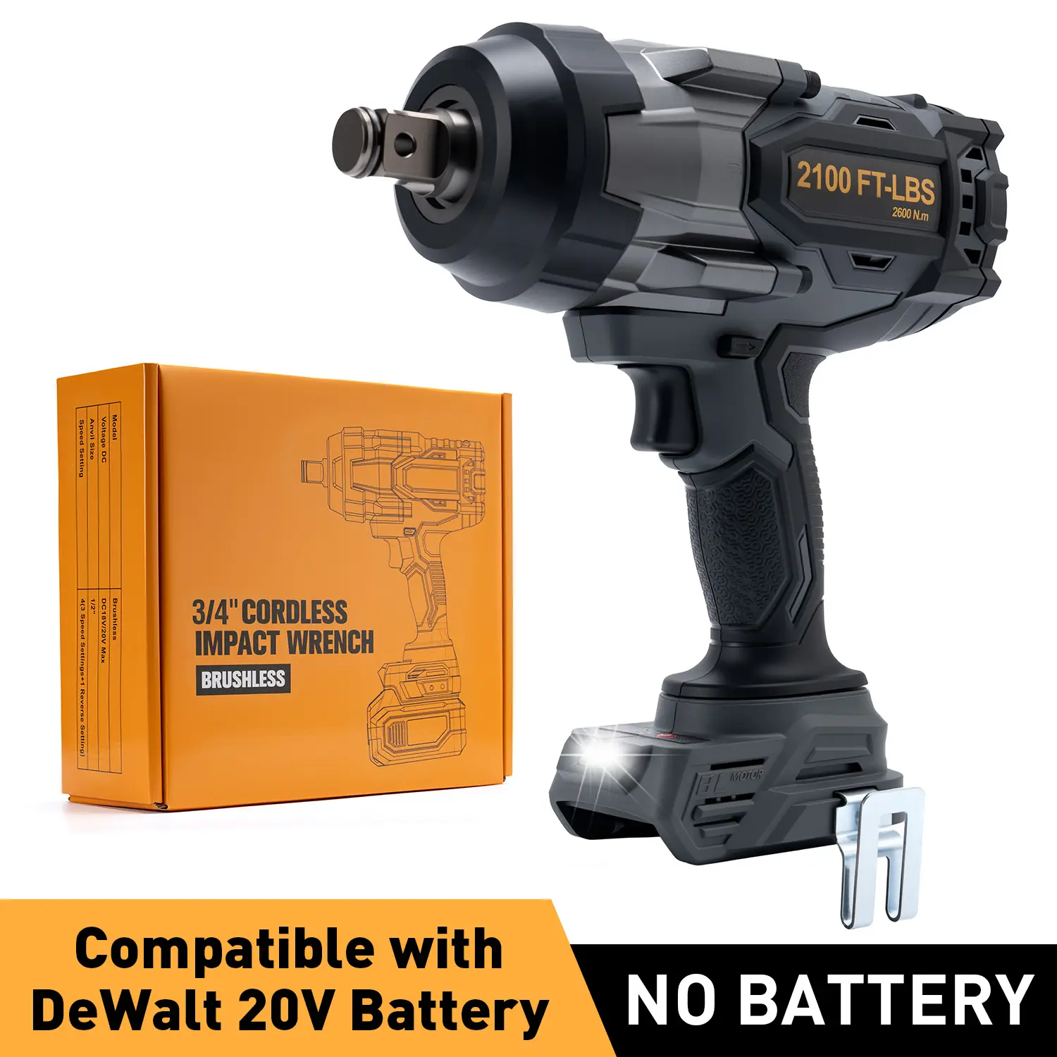 (No Battery. 1700 or 2100 FT*LBS Cordless Impact Wrench, 1/2 & 3/4 Inch Electric Impact Gun, Compatible With DeWALT 20V MAX Battery, Brushless Constant Torque Impact Driver With 3 Speed, Tool Only
