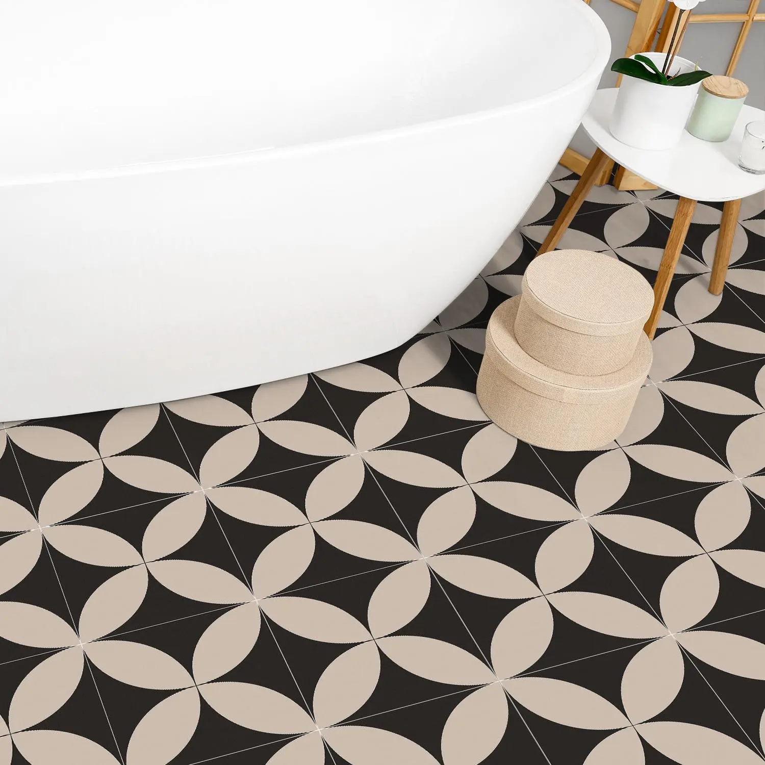 9pcs Vintage & Geometric Flower Stickers, Oilproof Peel and Stick, Easy Install, 7.87x7.87 Inch, Bathroom & Living Room Decor