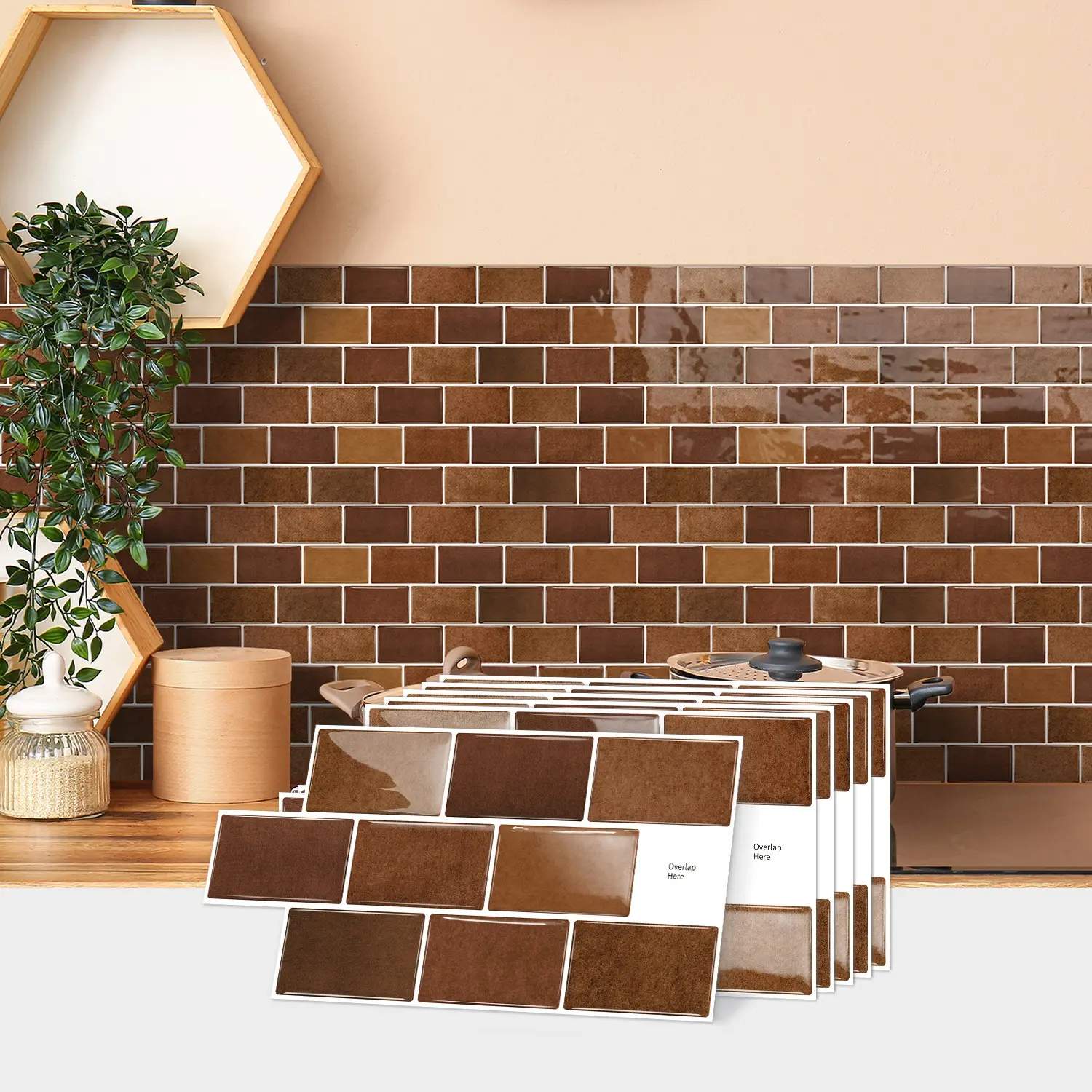 10pcs Peel & Stick Dark Brick Stickers, Waterproof Heat Resistant Removable Wall Tiles for Rvs Bathrooms Kitchens Home Decor Sticker Set, Kitchen Bathroom Decoration