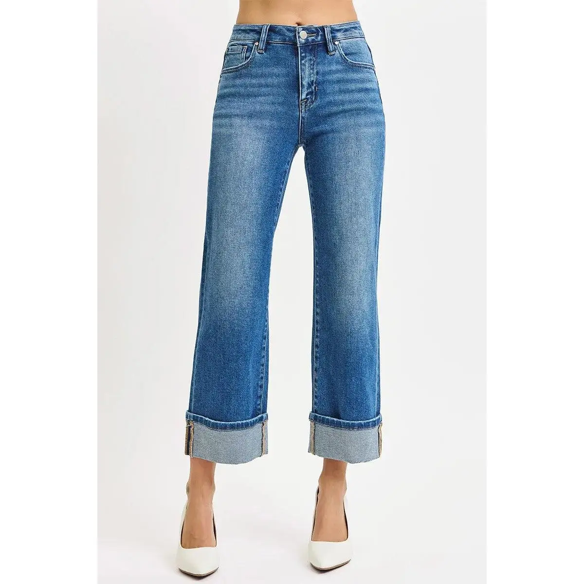 RISEN Full Size Mid Rise Crop Straight Cuffed Jeans Plus Size