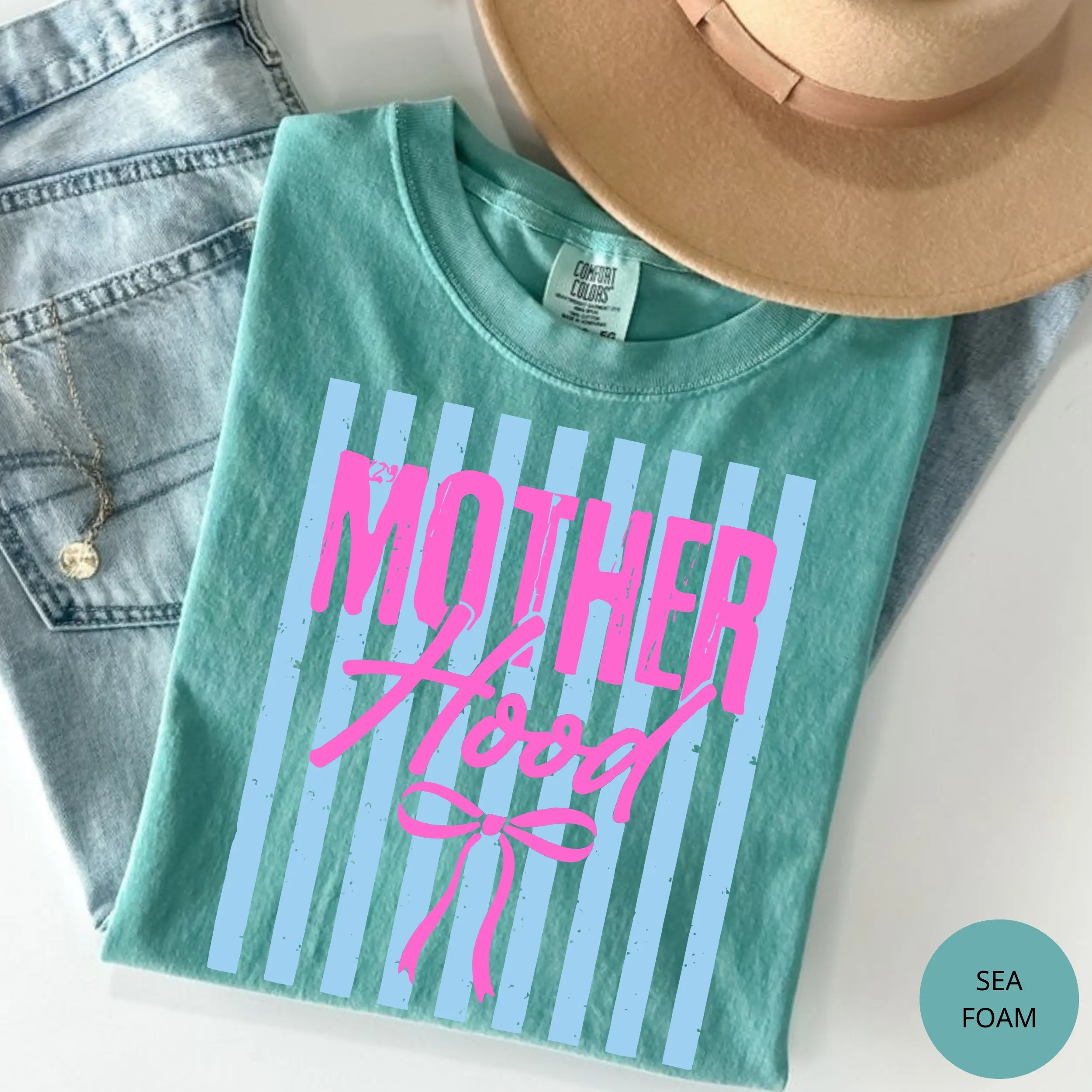 Comfort Colors Striped Coquette Motherhood Tshirt, Trendy Mama, DYI Gift for Mother's Day, Preppy Mom T-Shirt, Trending T-Shirt, Jesus T-shirt, God Shirt, Gift For Her