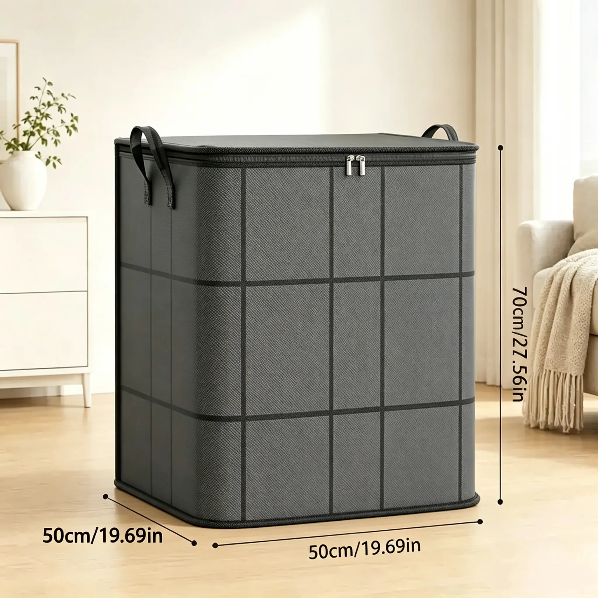 Extra Large Fabric Moving Storage Bin with Lid - Zippered Organizer Bag,  Capacity for Quilts, Bedding, Bedroom Closet, Moving Day