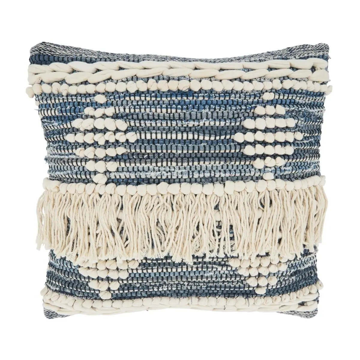 Saro 1757.BL18SD 18 in. Chindi Fringe Square Throw Pillow with Down Filling, Black