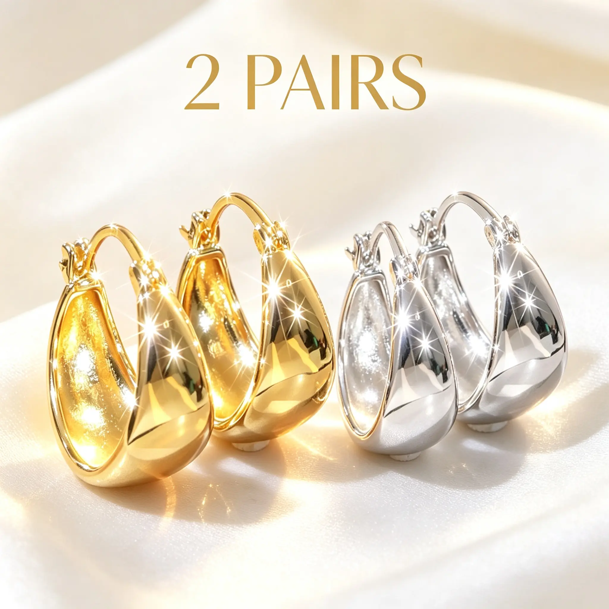 2 Pairs Chunky Teardrop Huggie Hoop Earrings for Women, Thick Smooth Dome Click‑Top Hoop Earrings Set, Minimalist Statement Huggie Earrings, Fashion Jewelry Gift for Daily Party Wedding
