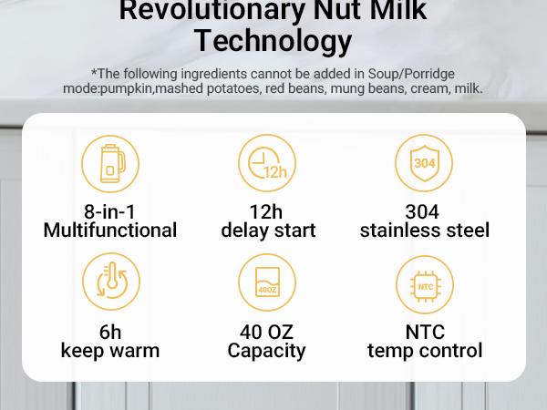 [Pre-Order]Bear 8 in 1 Nut Milk Maker Machine, 40oz/1.2L Soy Milk Maker with Self Clean/12H Delay/6H Keep Warm, One Touch Alomnd Milk Maker for Homemade Oat, Soup, Juice, Plant Based and Non Dairy Beverages