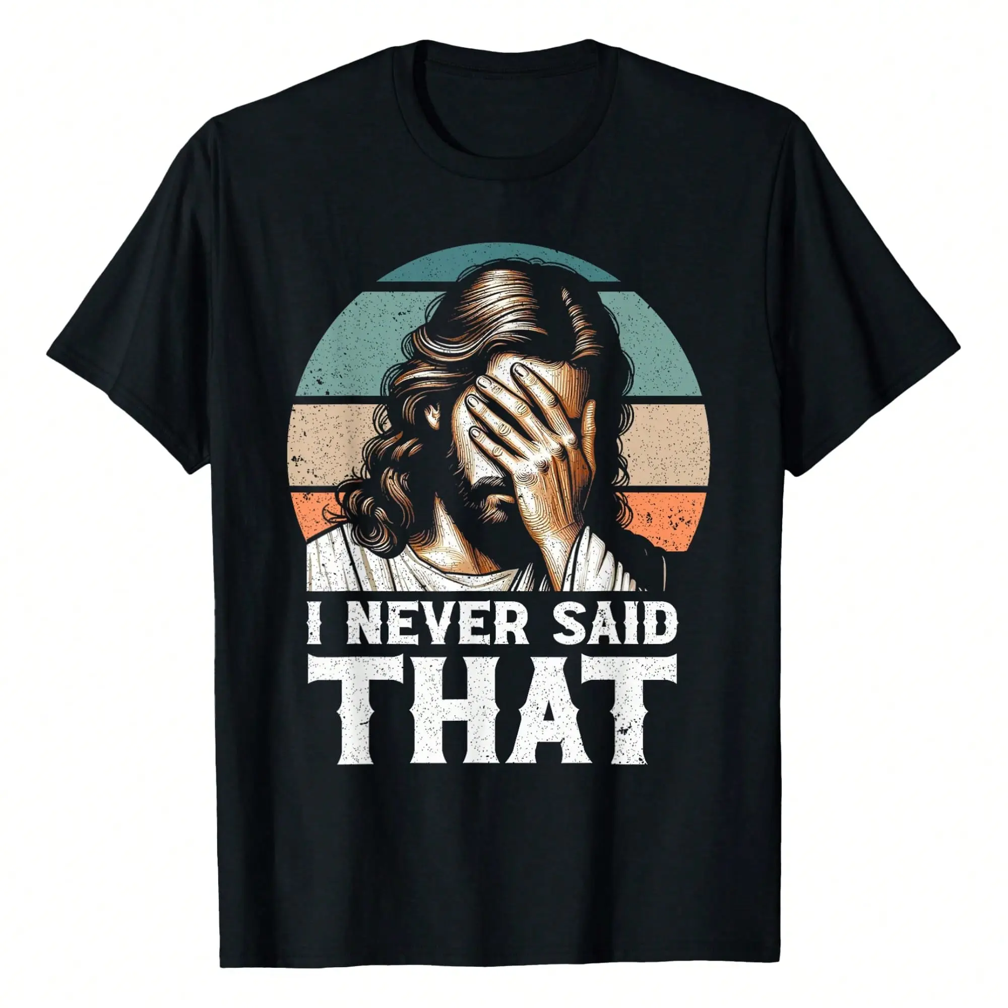 Men's Heavyweight 220g Cotton Short-Sleeve T-Shirt, Fitted Cut Menswear Top with Funny Jesus Meme Graphic Print, Casual Streetwear, Round Neck, Polyester-Blend Fabric, Tops, Tshirt, Shortsleeve, Athletic, Funny Meme, All Over Print, Cold Wash, Do Not Dry,