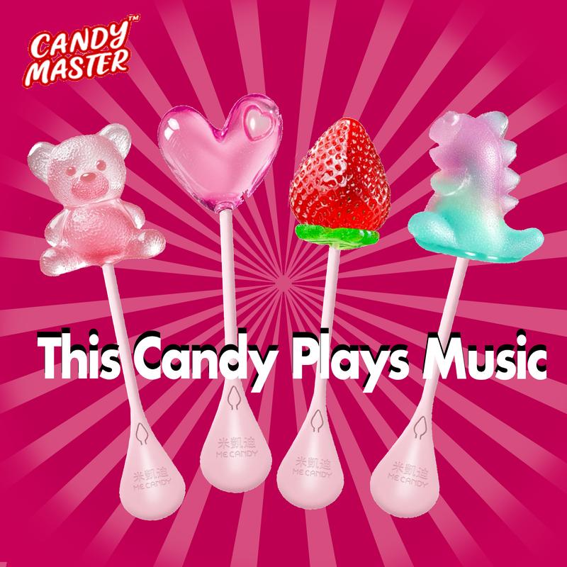 Candy Master MeCandy 4D Music Lollipop | linus lollipop | Bone Conduction Tech | 4D Bear/Strawberry/Dinosaur/Heart Shapes | Sugarfree, Fruity Flavor | Halal Certified | Healthy Valentine's Day Gift