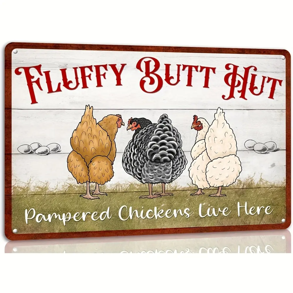 2D Flat "Fluffy Butt Hut" Chicken Coop Metal Sign –  Novelty Iron Sign for Farm, Home, Garden & Coop Décor – Multi-Purpose Wall Sign & Fun Gift for Birthday, Halloween, Christmas