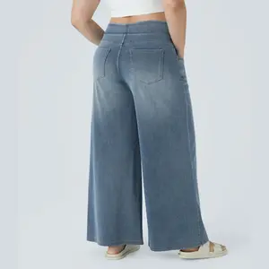 Halara Halara Flex High Waisted Multiple Pockets Wide Leg Washed Stretchy Knit Casual Plus Size Jeans#TikTokShopBacktoSchool