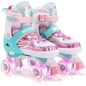 HYKID 4 Size Adjustable Roller Skates with Luminous Light Up Wheels,Safe for Girls Boys Kids Toddler, Trimmable Insole Included