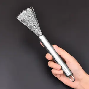 Stainless Steel Wire Brush For Cast Iron Pans Wire Brush Cleaner Stain Removal Heavy Duty Metal Brush Tool For Kitchen Stainless Steel Brush Kitchen Rust Brush Stainless Steel Cleaning Brush