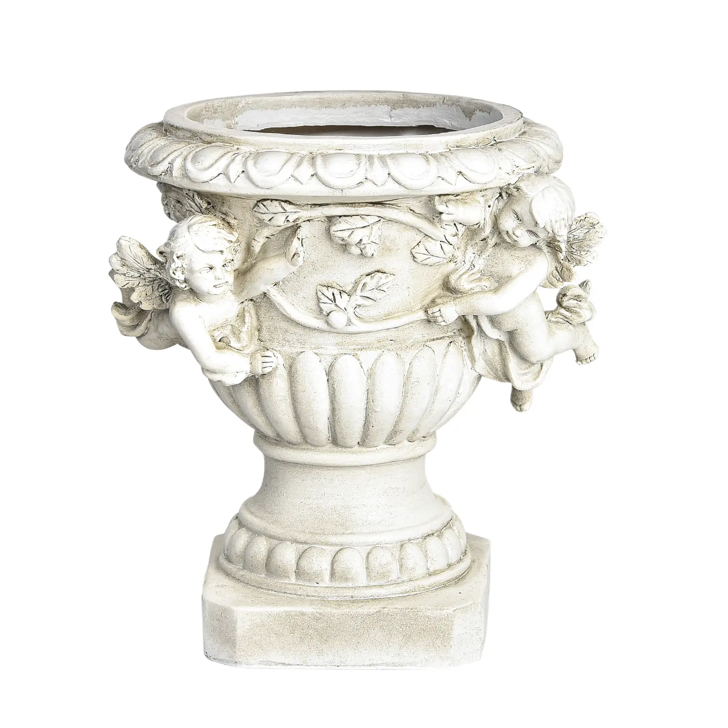 Sungmor European Style Cherub Angel Resin Craft Decorative Flower Pot - 7.8" Tall Antique White Classic Urn, Indoor/Outdoor Landscaping Tabletop Ornamental Pot, Decorative Flower Pots, Indoor Flower Pots