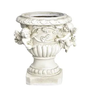 Sungmor Decorative Garden Cherub Angel Planters, European Style Resin Crafts Flowerpot - Classic Urn Planter for Infoor Outdoor Landscaping, 7.8" Tall Antique White Plant Container