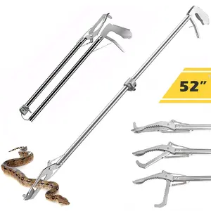 52" Professional Snake Catcher Collapsible Grabber, Heavy Duty Reptile Snake Tongs Stick Rattlesnake Handling Tool Trash Pick up, Litter Picker with Zigzag Wide Jaw- Stainless Steel