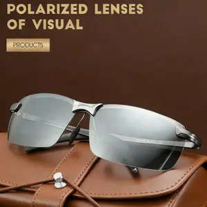 Day–and–night photochromic polarized ultra‑lightweight metal half‑frame unisex driving, fishing, and cycling safety glasses
