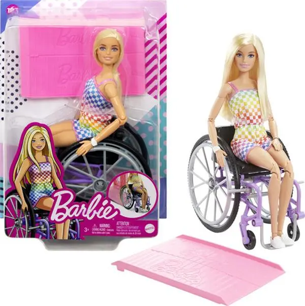 Barbie Fashionista Doll with Wheelchair & Ramp, Blond Hair, Rainbow Dress  [Collectible Figurine/Statue/Bust]