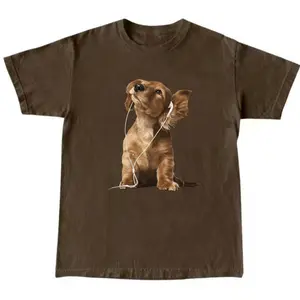 Vintage 90s Dachshund with Headphones T-Shirt, Cute Dog Graphic Tee, Music Lover, Dog Mom, Aesthetic Shirt, Wiener Dog, Retro StyleGraphic Tee, Shortsleeve, basic tops, Fabric Cotton, Women's Top, Menswear Top, Gifs, Streetwear