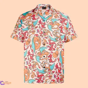 Charmander Charizard Charmeleon Hawaiian Shirt with Pokemon Mofit - Summer Idea Gift for Men, Boys - Menswears, Fabric, Loose, Vacation, Wood Button