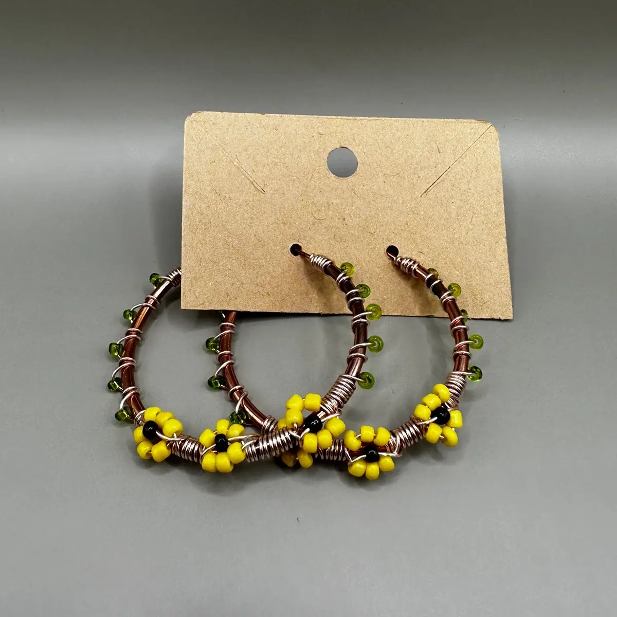 Fashion Accessories Sunflower Brass Wire Seed Bead Hoop Earrings