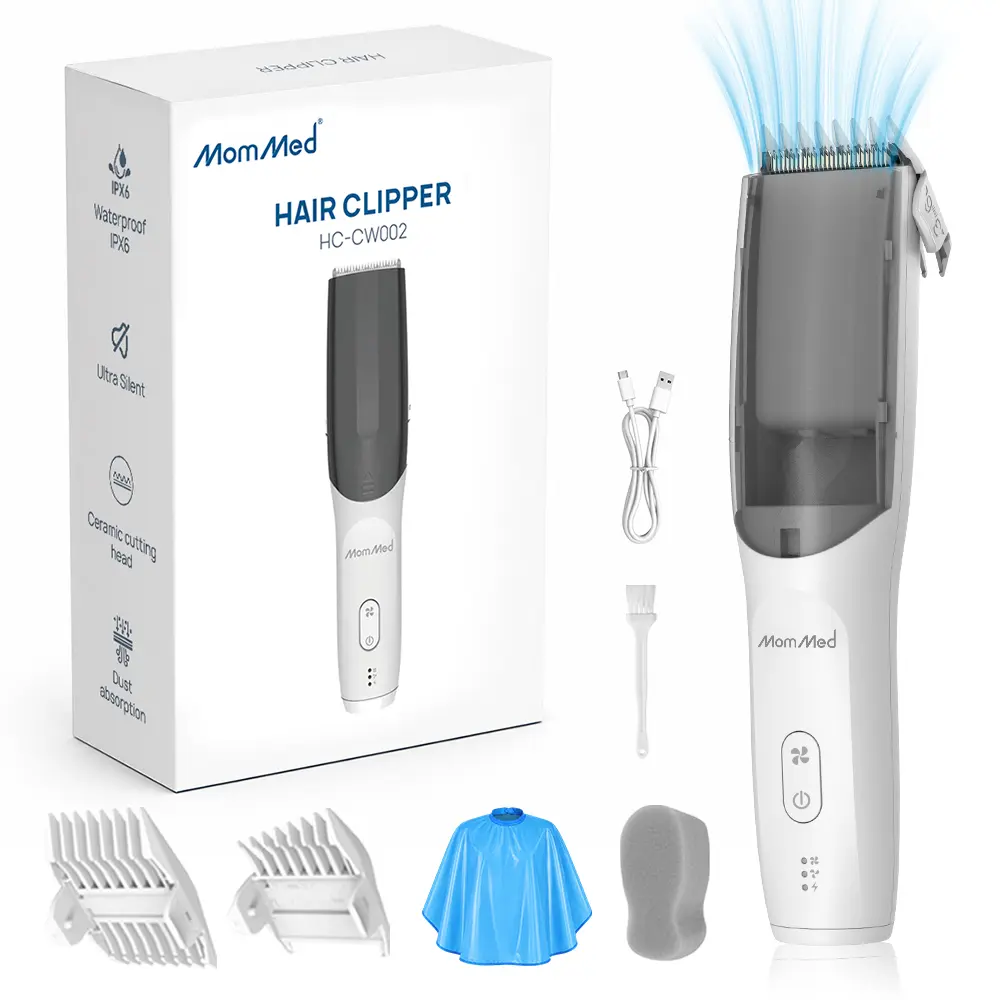 MomMed Baby Hair Clippers, Ultra Quiet Electric Vacuum Baby Clippers,Noise Haircut Trimmers, Cordless Rechargeable Waterproof Haircut Kit for Kids & Men