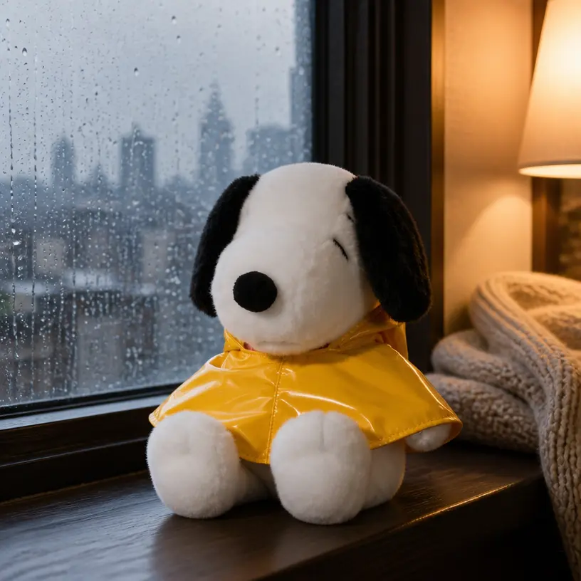 MINISO Snoopy Rainy Season Series Raincoat Plush Toy, Yellow Raincoat Collectible Figure for Home Decor and Gifting