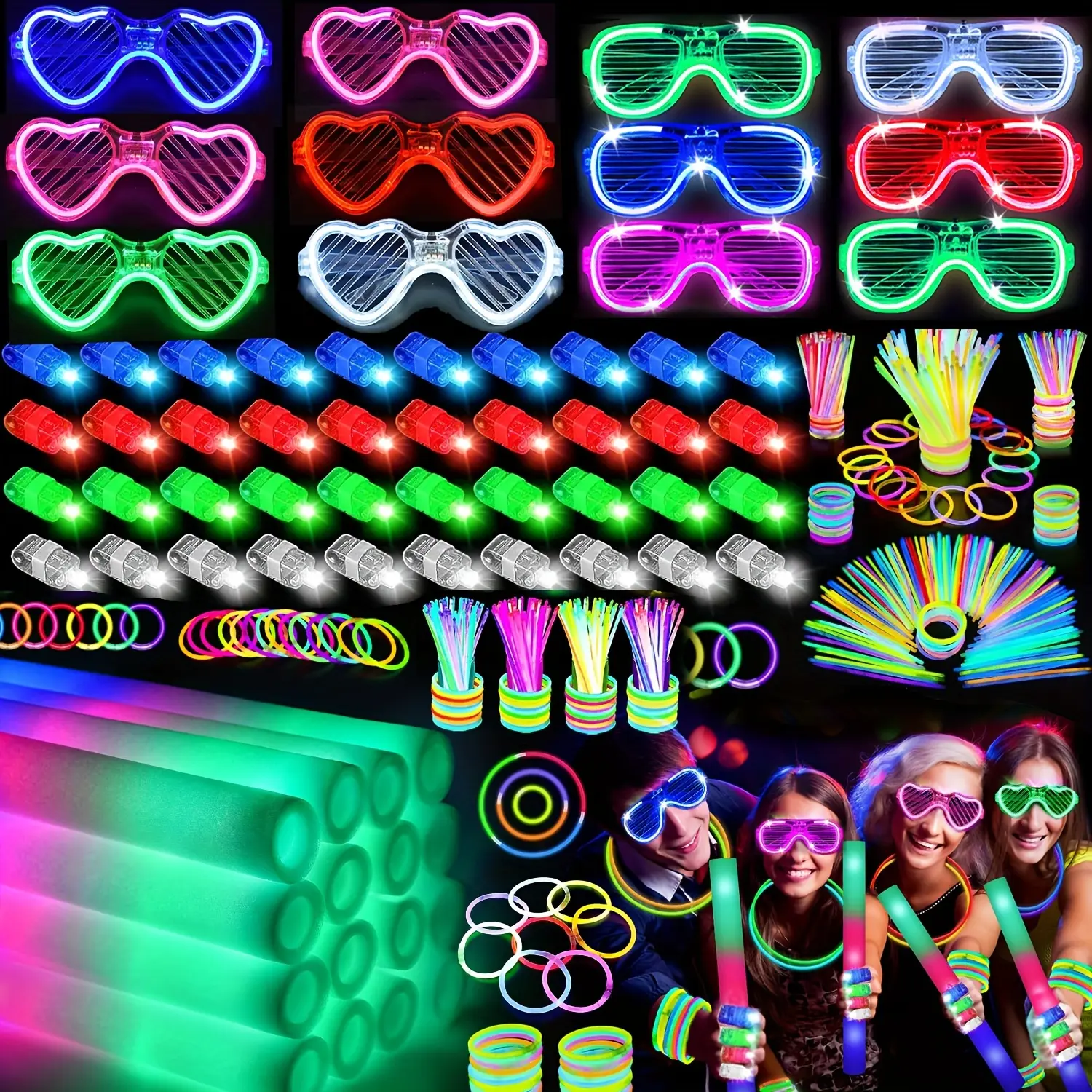 MICRENCY 168Pcs Festive Party Supplies Set - 40 Colorful Finger Lights, 12 LED Glasses, 40 Glow Sticks, 100 Luminous Sticks for Party Favors, Unique Birthday Gifts, Wedding Events summerwins,summerwins