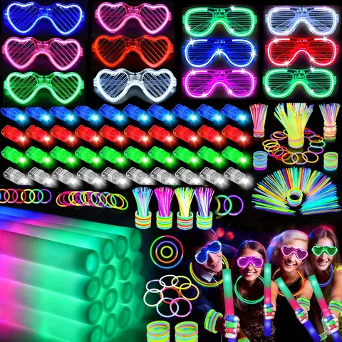 MICRENCY 168pcs/set Festive Party Supplies - 40 Colorful Finger-Light Glow LED Lights, 12 LED Glasses Set, 40 Glow-in-the-Dark Sticks, Compact Party Favors, Long-Lasting for Birthday, Anniversary Events