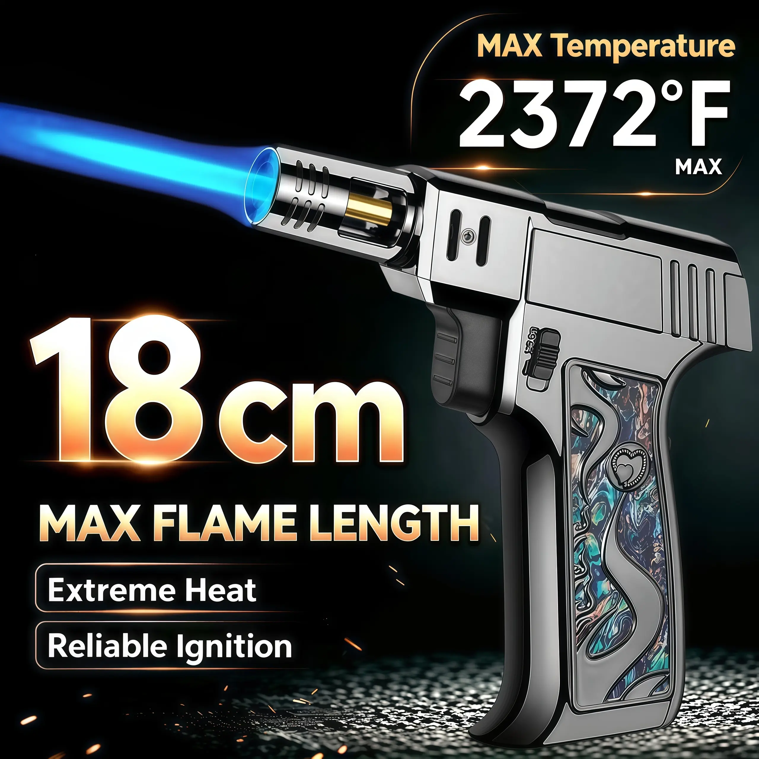 MaX 8-Inch Refillable Butane Torch Lighter - Windproof Jet Torch with Safety Lock, Flame Lock, Adjustable Flame for Camping, BBQ (Butane Not Included)
