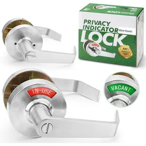 Vacant Occupied Bathroom Handle Door Lock for Restroom, Keyless Lever Lock with in-Use Vacancy ,Open/Close Sign,Commerical Grade,for Public Washroom(80mm,Brushed Nickel)