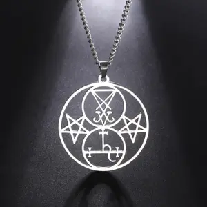 Stainless Steel Sigil of Lucifer Lilith Double Seal Pendant Necklace - Gothic Pentagram Baphomet Sigil Jewellery, Ornate Symbolic Daily-Wear Long-Lasting Costume Accessory, Gothic Necklaces