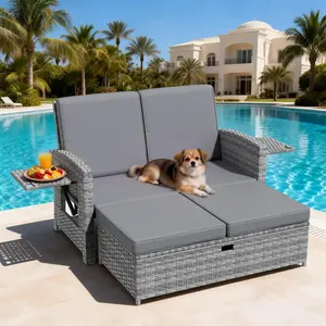 2-Piece Outdoor Wicker Chaise Lounge Chair Set, Infinite Adjustable Backrest with Removable Cushion–Perfect for Yard, Garden, Backyard