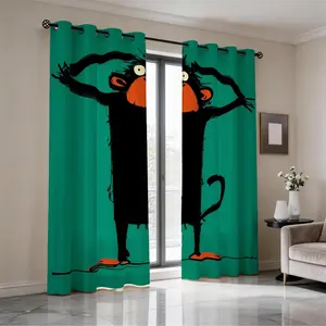 Fun Monkey Pattern Curtains, 2-Piece Set, Seasonal Decorative Items, Suitable For Teenagers And Adults, Bedroom, Dormitory, Guest Room Scenes