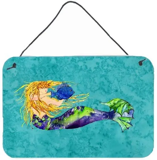 Carolines Treasures 8724DS812 Aluminium Blonde Mermaid On Teal Wall & Door Hanging Prints, Home Decor, Room Decor