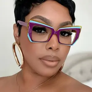 2026 New Arrival 5-Piece Retro Cat-Eye Glasses – French Oil Painting Inspired Colorblock Polygonal Frame Non-Prescription Eyewear, TikTokShopBlackFriday Christmas